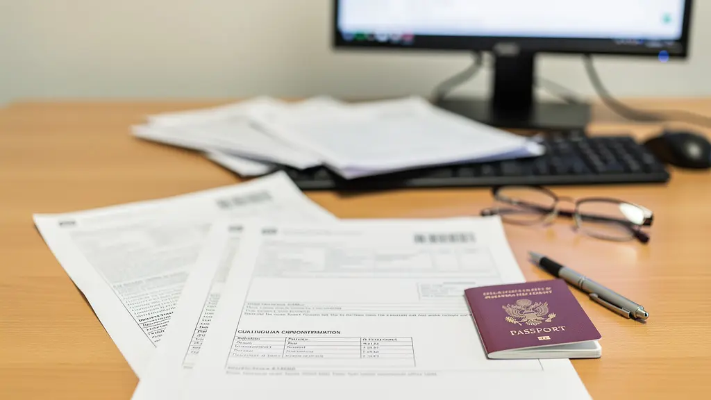 Bureau organisé avec documents préparation administrative télétravail international