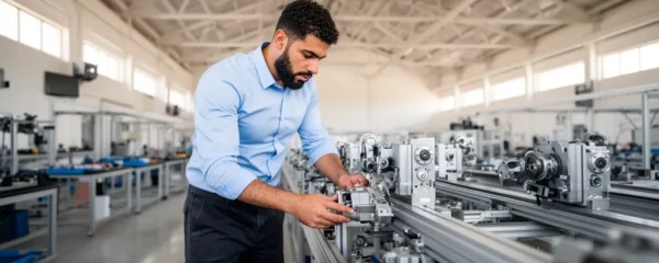 Ingénieur marocain inspectant équipement sur ligne de production automobile